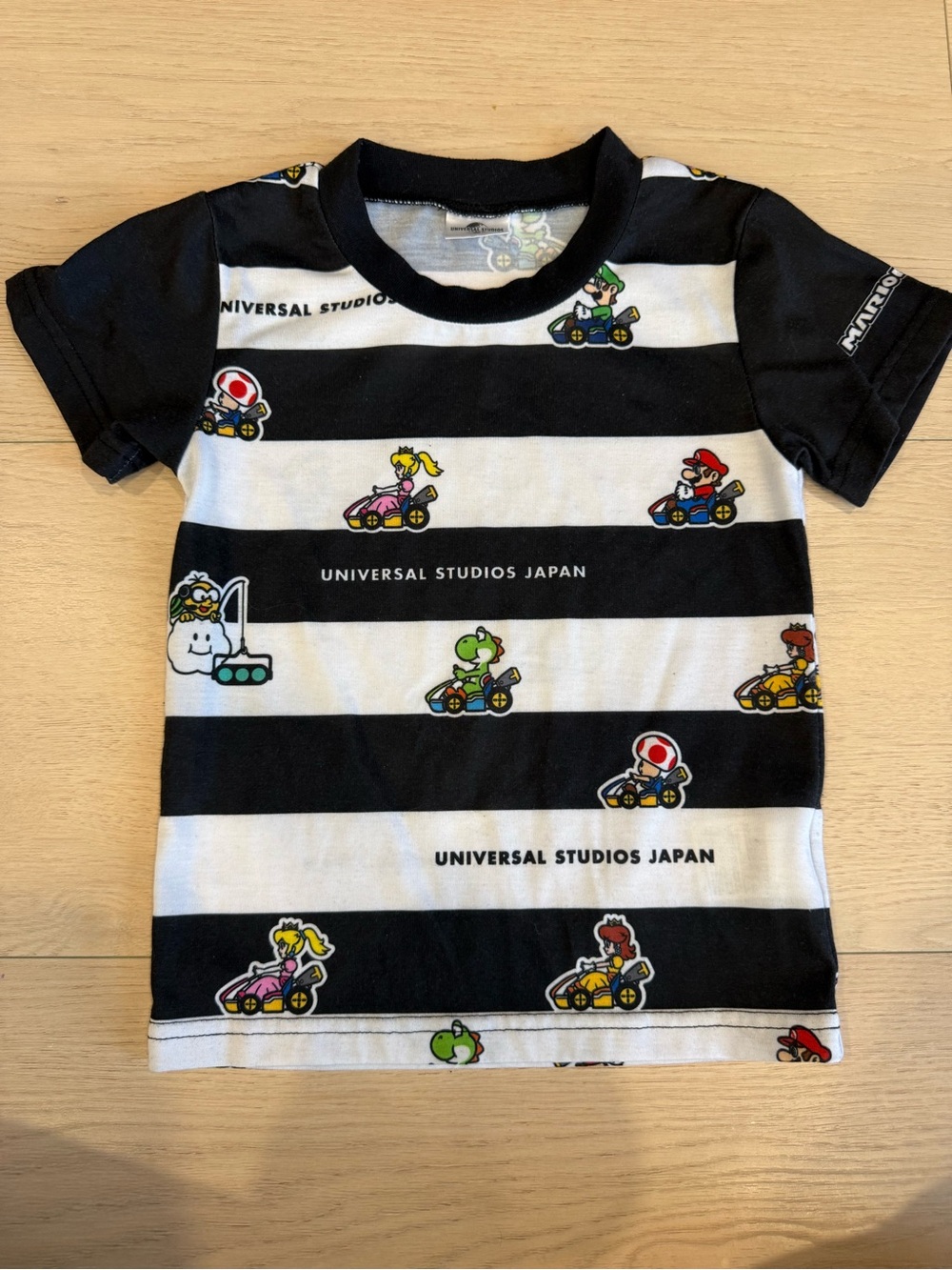 Universal Japan Kids Black & White Striped Mario Kart Graphic Tee | 95cm/3T